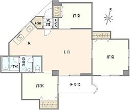 武蔵野グリーンタウンD棟 3LDKの間取図画像