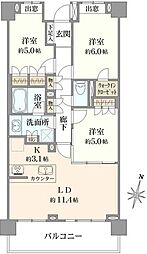 レアシス津田沼前原の丘 3LDKの間取図画像
