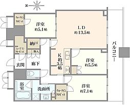 武蔵野タワーズスカイクロスタワー 3LDKの間取図画像