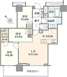 グレーシアタワーズ海老名East 3LDKの間取図画像