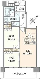 新横浜ヴォアール 2LDKの間取図画像