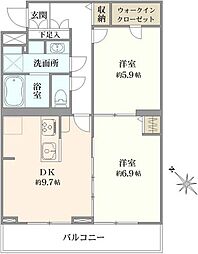 東急ドエルアルス東戸塚 2DKの間取図画像