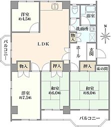 中山五月台住宅25号棟 4LDKの間取図画像