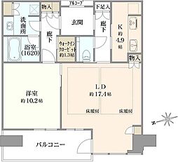 グラングリーン大阪ザノースレジデンス 1LDKの間取図画像