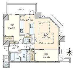 ザ・上本町タワー 2LDKの間取図画像