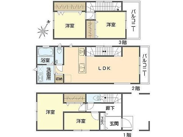 1F30.78m2（車庫面積別途あり）／2F37.26m2／3F25.51m2／延床面積93.55m2