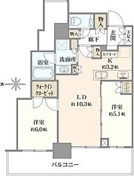 プラウドタワー名古屋栄 2LDKの間取り