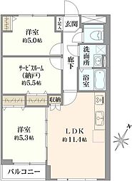 所沢コーポラスB棟 2SLDKの間取図画像