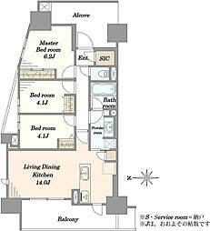 クレヴィア上野 3LDKの間取図画像
