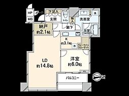 シティタワー大阪天満ザ・リバー&パークス 1SLDKの間取図画像