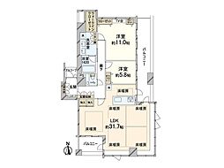 ローレルタワーサンクタス梅田 2LDKの間取図画像