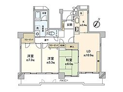 朝日センチュリーみずほ台D棟 3LDKの間取図画像