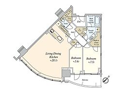 中央区豊海町マンション 2LDKの間取図画像