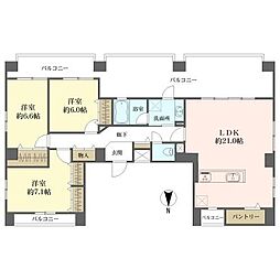 ウエストキャピタルナンバ 3LDKの間取図画像