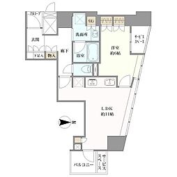 プラウドタワー北浜 1LDKの間取り