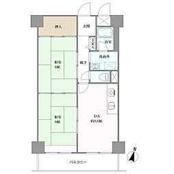 エバーグリーン新御堂 2DKの間取図画像