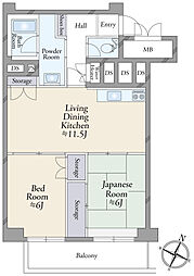 サニーハウス南行徳B棟 2LDKの間取図画像