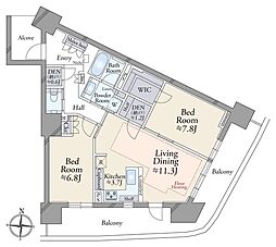 ドレッセタワー南町田グランベリーパーク 2SLDKの間取図画像