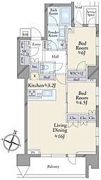 パークホームズ成城 2LDKの間取図画像