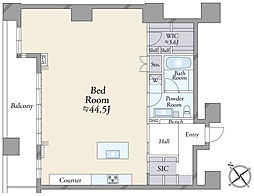 パークタワー勝どきサウス ワンルームの間取図画像