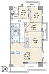 多摩川ハイム3号棟 4LDKの間取図画像