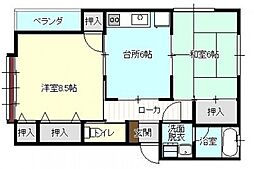 七夕ハイツ2 2DKの間取図画像