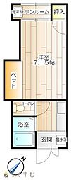 サバービア1号館 1Kの間取図画像