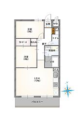 リサイデンスアミティ 1階2LDKの間取り