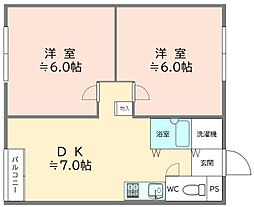 アップルメイツ矢向 2DKの間取図画像