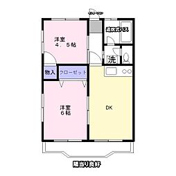 ユーメゾン 1階2DKの間取り