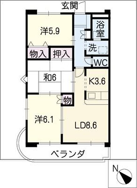 アーバン西岡崎 ｜愛知県岡崎市大和町字沓市場(賃貸マンション3LDK・3階・65.16㎡)の写真 その2