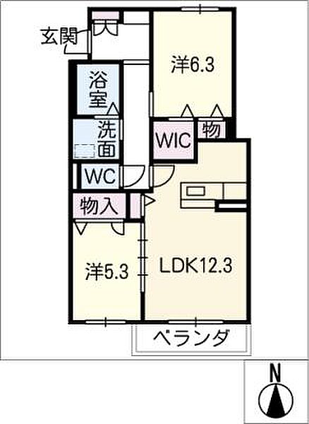 ガーデンコートベレオ門間 ｜愛知県一宮市木曽川町門間字東島海(賃貸マンション2LDK・2階・62.17㎡)の写真 その2