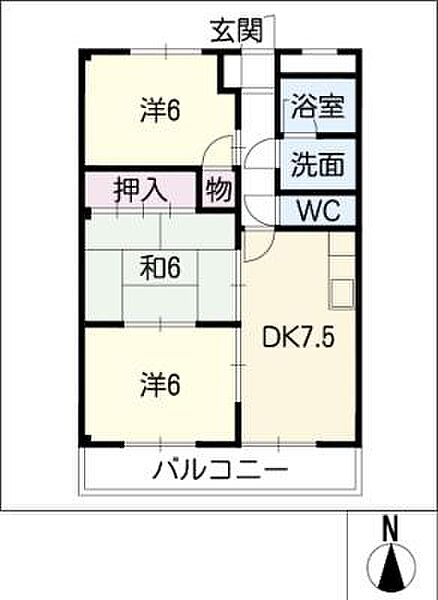 臼井南コーポIII ｜岐阜県本巣郡北方町柱本南1丁目(賃貸マンション3DK・2階・56.70㎡)の写真 その2