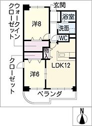 サンフォレスト 3階2LDKの間取り