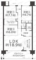 アルファステイツ岡山上中野 3LDKの間取図画像