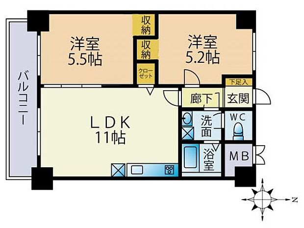 ロワールマンション南福岡5(2LDK) 5階の間取り