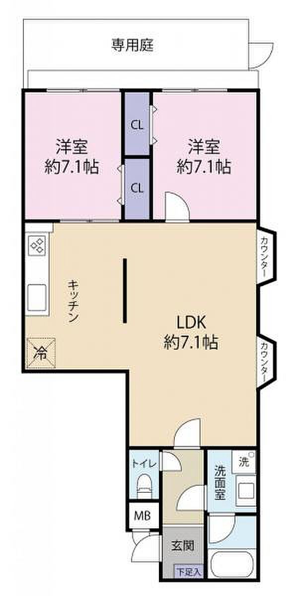 ロワールマンション南福岡2(2LDK) 1階の間取り