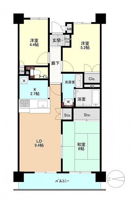 3LDK西向き午後も明るい住戸です。