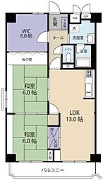 エクセレンス三萩野 2LDKの間取図画像