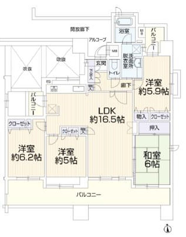 4LDKの間取り。 14階建9階部分。