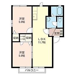 カーサ　ベルジェ　Ｂ 2階2LDKの間取り