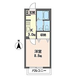 シャーメゾン川口 2階1Kの間取り