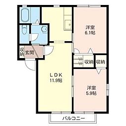 グランドゥールＡ 1階2LDKの間取り
