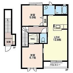 サニーヒルズ　Ｅ 2階2LDKの間取り