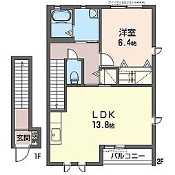 ミナミハイツフラワーII 2階1LDKの間取り