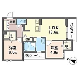 プレシアール 2LDKの間取図画像