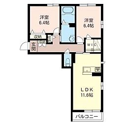 ｇｌｉｃｉｎｅ 2階2LDKの間取り