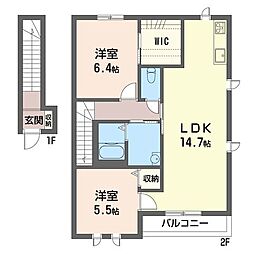 ソレイユB 2LDKの間取図画像
