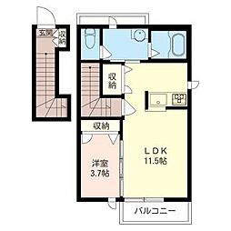 キャトル　ピエス 2階1LDKの間取り