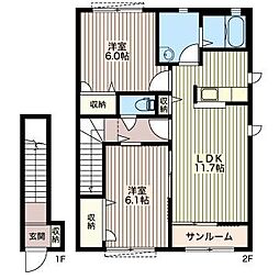 メゾンボヌールE 2LDKの間取図画像